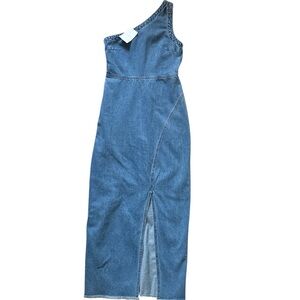 Forever 21 One Shoulder Denim Maxi Dress